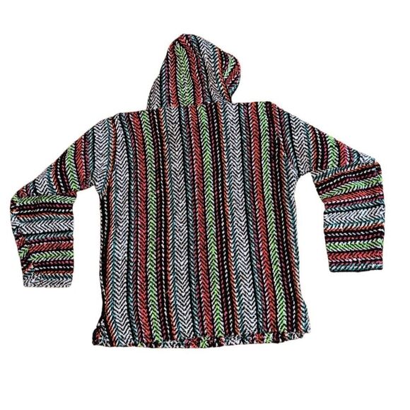 Earth Ragz Baja Mexican Blanket Pullover Poncho Hooded Sweater - Size Small - Picture 3 of 8